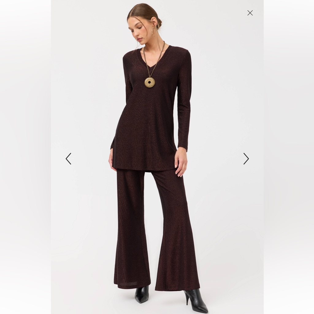 Johnny Was Demi Tunic Jenna Easy Pant Set Espresso Metallic Size Small Nwt